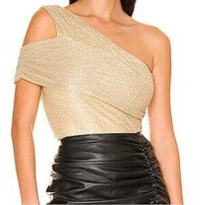 BCBGMAXAZRIA Knit One Shoulder Top in Gold